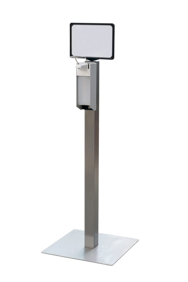 Desinfectiezuil met voetplaat en scherm RVS